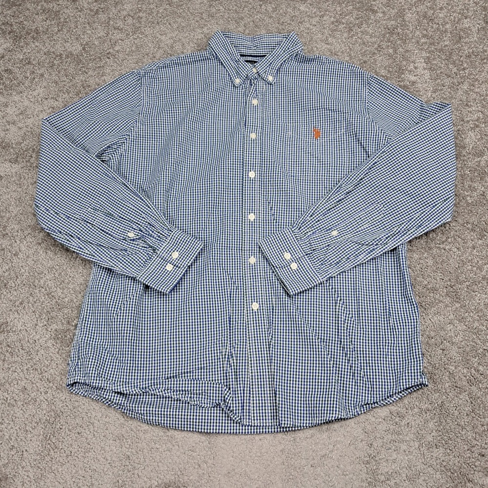US Polo Assn Mens Gingham Check Button Down Shirt Blue Green XL 5903